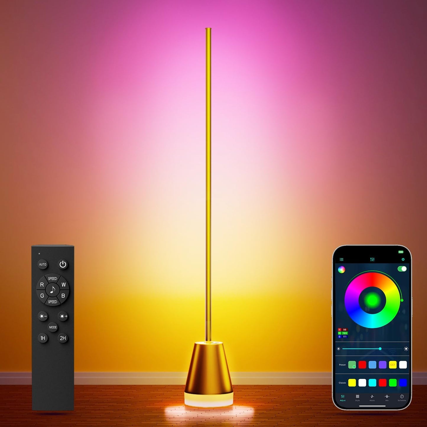 Keepsmile Smart RGB LED Corner Floor Lamp,172 LEDs Bright Standing Lamps for Living Room with APP and Remote,Modern Floor Lamp with Music Sync and 16 Million Colors, Ambient Lighting for Bedroom