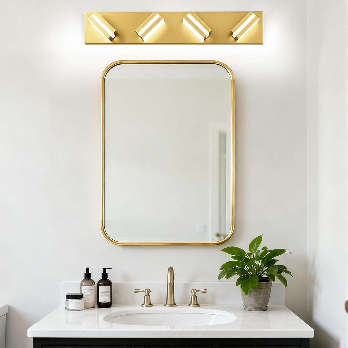 IZORRO LED Modern Bathroom Lights Fixtures(4-Light,Dimmable,360°Rotate),Brushed Glod Acrylic Wall Lighting,Vanity Lights for Bathroom Over Mirror - 6000k 24In （No Assembly Required）