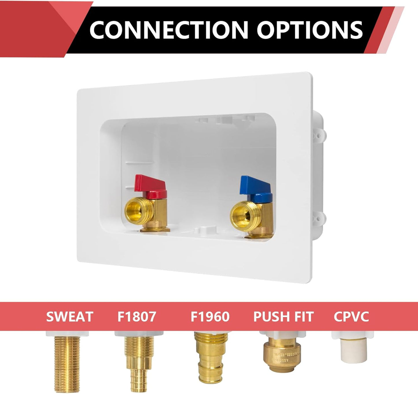 EFIELD Premium Washing Machine (Laundry) Outlet Box with Center Drain, 1/2 inch Sweat MIP x 3/4 inch MHT Connection, White (Standard),(WM029)