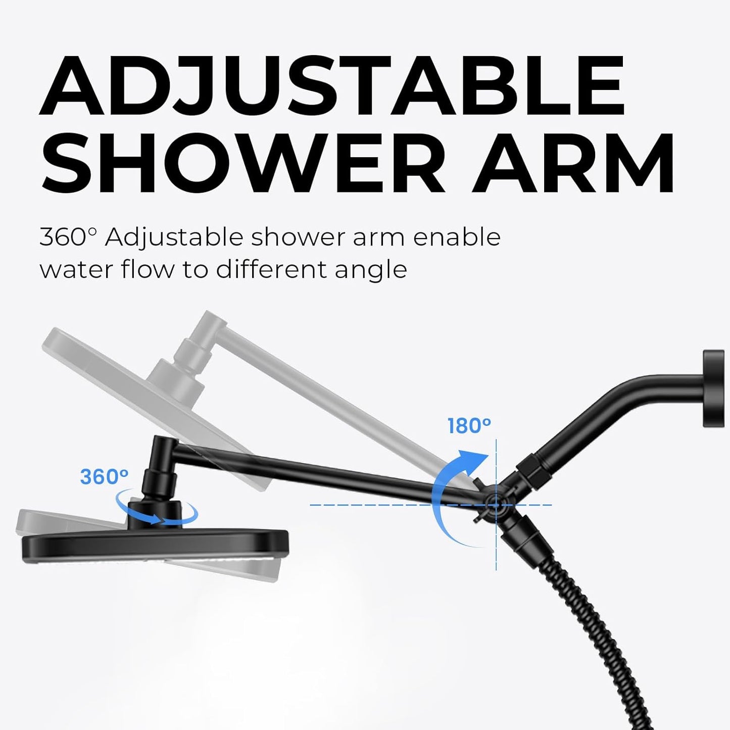 Wide Rain Shower Head With 5 Modes Handheld Showerheads, High Pressure Showerhead Combo with Extension Arm for Bathroom Accessories, Adjustable Shower Head with Anti-Clog Nozzles (Black)