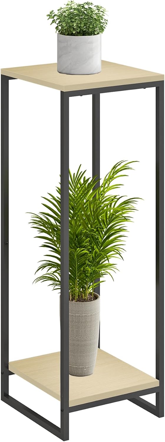 34" Tall 2-Tier Corner Plant Stand Indoor, Light Oak