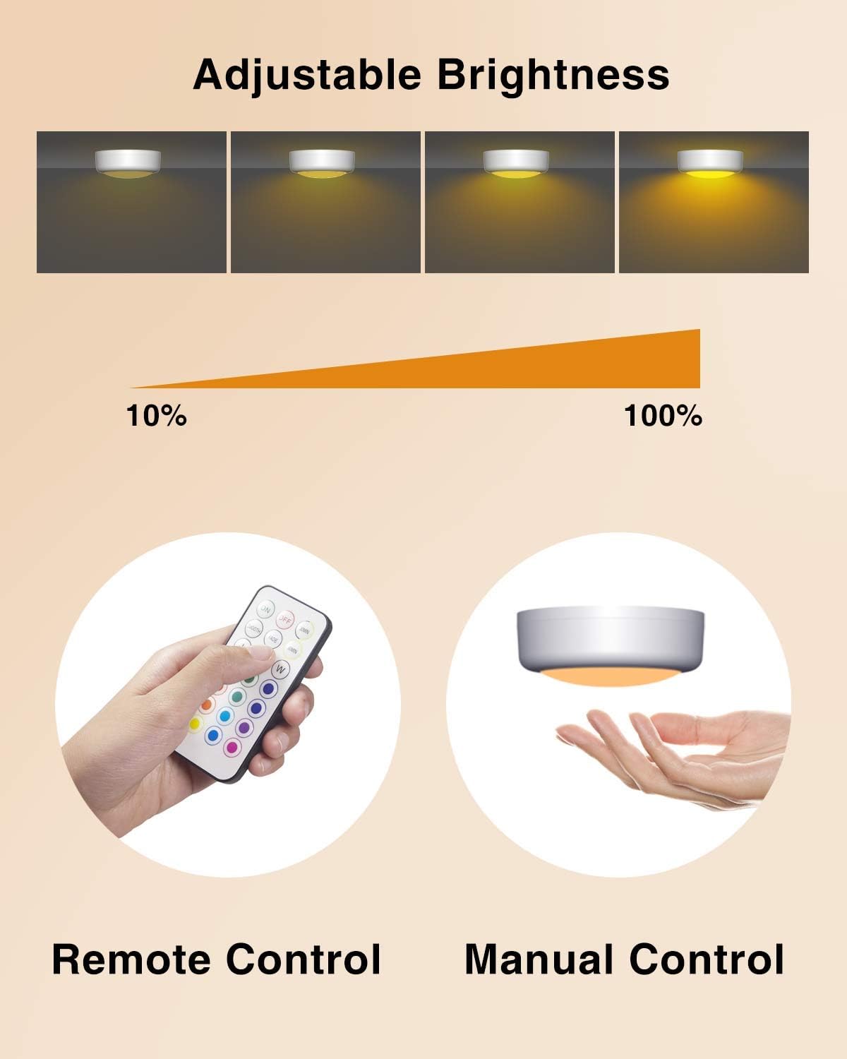 Puck Lights with Remote Control Battery Operated LED Push Lights Wireless, 13 Color RGB - for Closet, Bedroom Wall, Under Cabinet, Battery Powered ambient lighting. Convenient 3M Stick On, Black 6Pcs