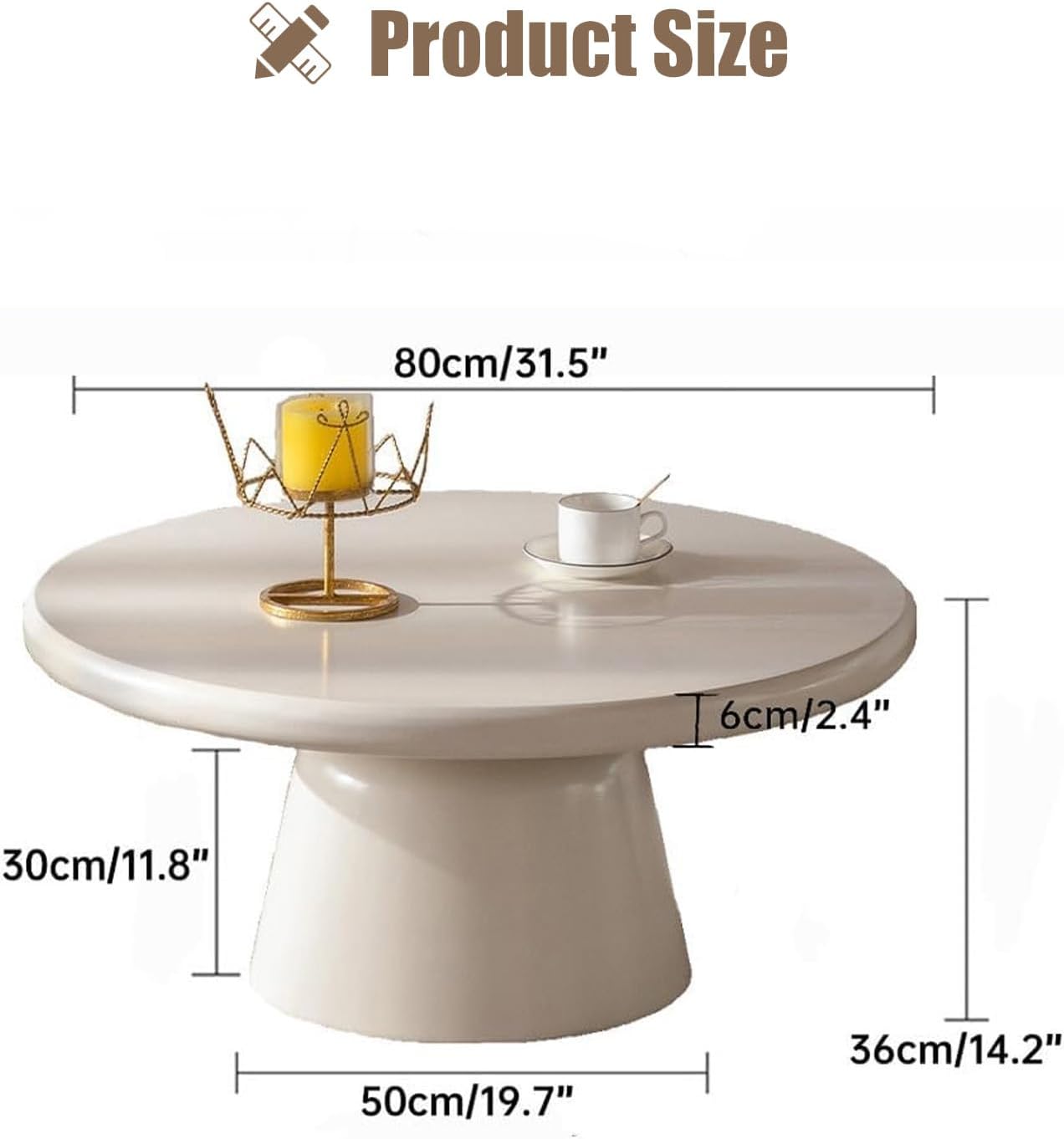 White Round Coffee Table (G White 31.5in) | Modern Unique Coffee Table for Living Room，Round Pedestal Center Table for Farmhouse