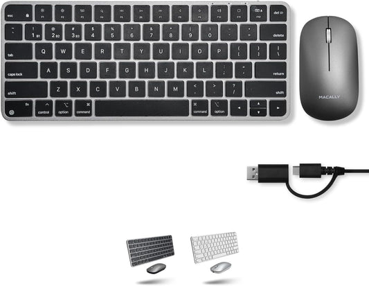 Macally Apple Wireless Keyboard and Mouse for Mac - Dual Mode (Bluetooth + Wired) - Multi-Device, Rechargeable - Mini Wireless Keyboard and Mouse Combo for MacBook, iPad, Mac Mini/Air/Pro (Space Gray)