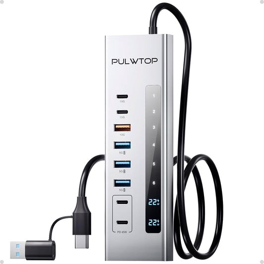 Powered USB C Hub 11-in-1 USB Hub with 2 * 24/45W Type-C PD Charging Ports