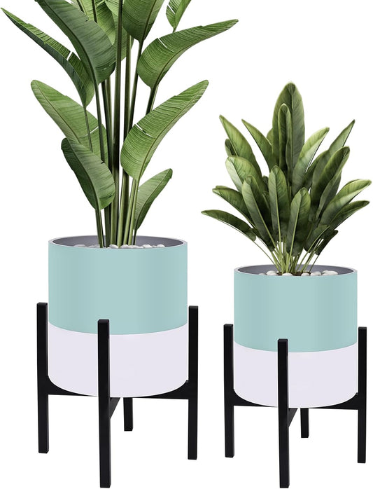 10 & 12 Inches Large Indoor Plant Pots with Stand & Drainage Holes