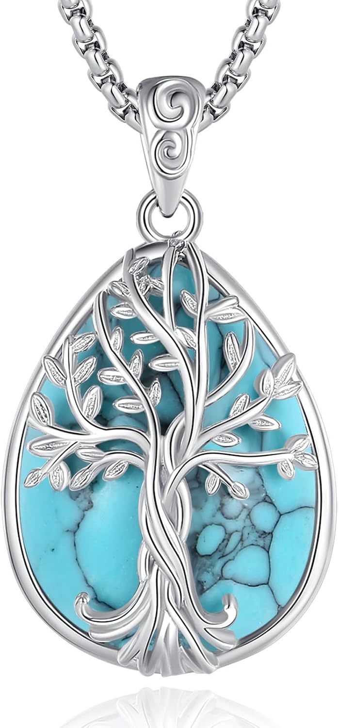 EUDORA Moonstone Turquoise Necklace for Women S925 Sterling Silver, Angel Tears Water Droplets Pendant Grandma Necklace Jewelry for Women Gifts for Mother in Law Mothers Day Gifts for Mom, 20"