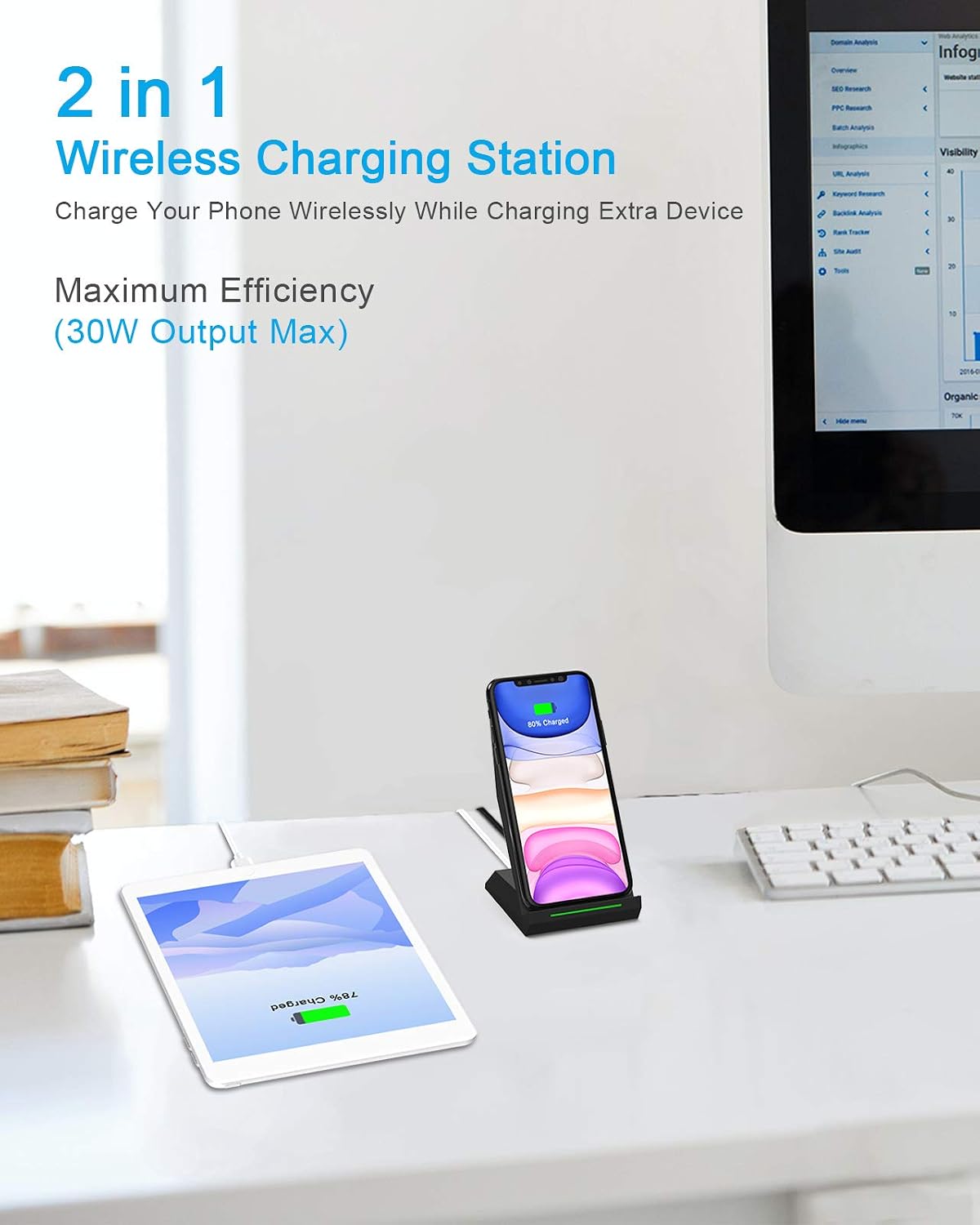 Fast 2 in 1 Wireless Charging Stand, with 30W Adapter for Universal Phone | High Speed Charger with Extra USB-A Port Compatible with iPhone 17/16/15/14/13/12/11, for Samsung Galaxy S26/S25/S24/S23/S22