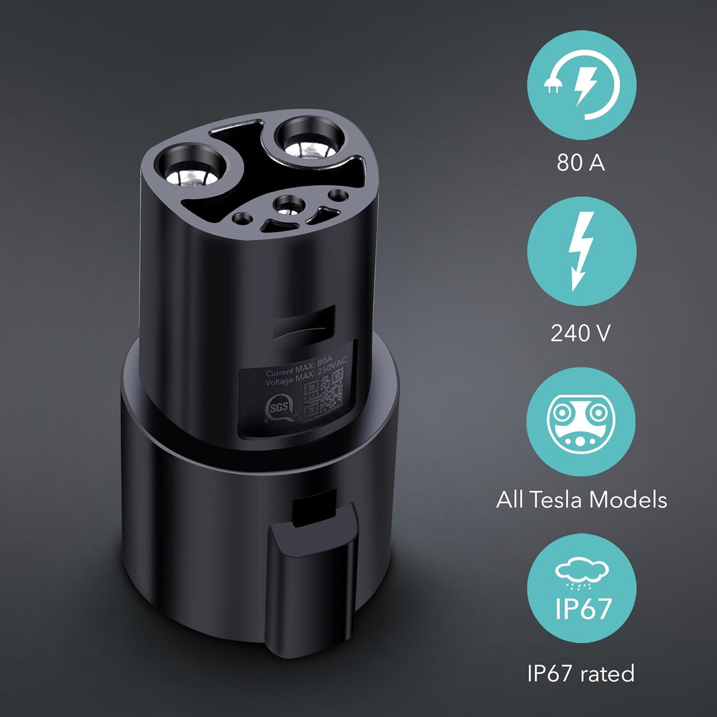 Lectron J1772 to Tesla Adapter 80 Amp (240V) - EV Charging Adapter Compatible with Tesla Model S/3/X/Y/Cybertruck and All Electric Vehicles in the NACS Alliance (Black)