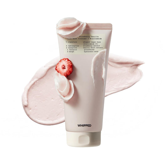 Whipped Korean Skincare Face Wash, Doubles as a Face Mask, Strawberry Vanilla, Hydrating Vegan Facial Cleanser for Dry Skin with Niacinamide, Hyaluronic Acid, Ceramide, Cleanser for Sensitive Skin