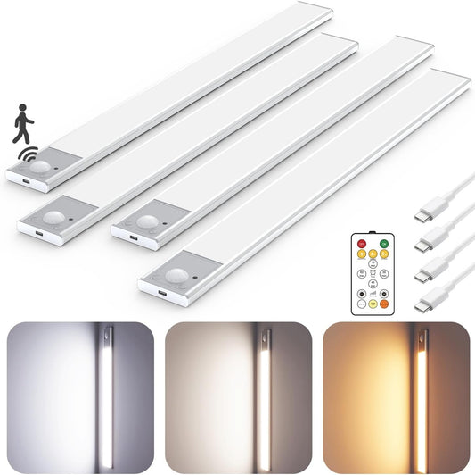 16" Under Cabinet Lighting Wireless, Remote, Motion Sensor, 4Pack, Silver