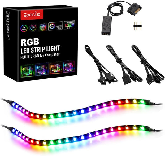 PC Addressable RGB LED Strip Lights Kit - Magnetic PC Case Lighting, 2PCS 42LEDs ARGB Strip for 5V 3pin RGB Header Motherboard Asus Aura, Asrock RGB Led, Gigabyte RGB Fusion, Mystic Light