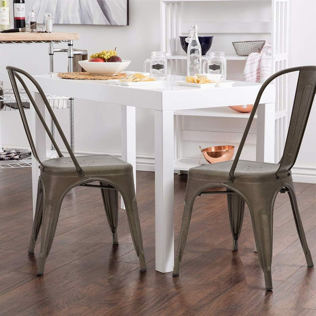 FDW | Set of 4 Metal Dining Chairs | Bronze | Stackable Tolix Side Chairs with Backrest | Scratch-Resistant | Non-Slip Feet | Indoor/Outdoor Use | 330 lbs Capacity | Ideal for Kitchen & Restaurant
