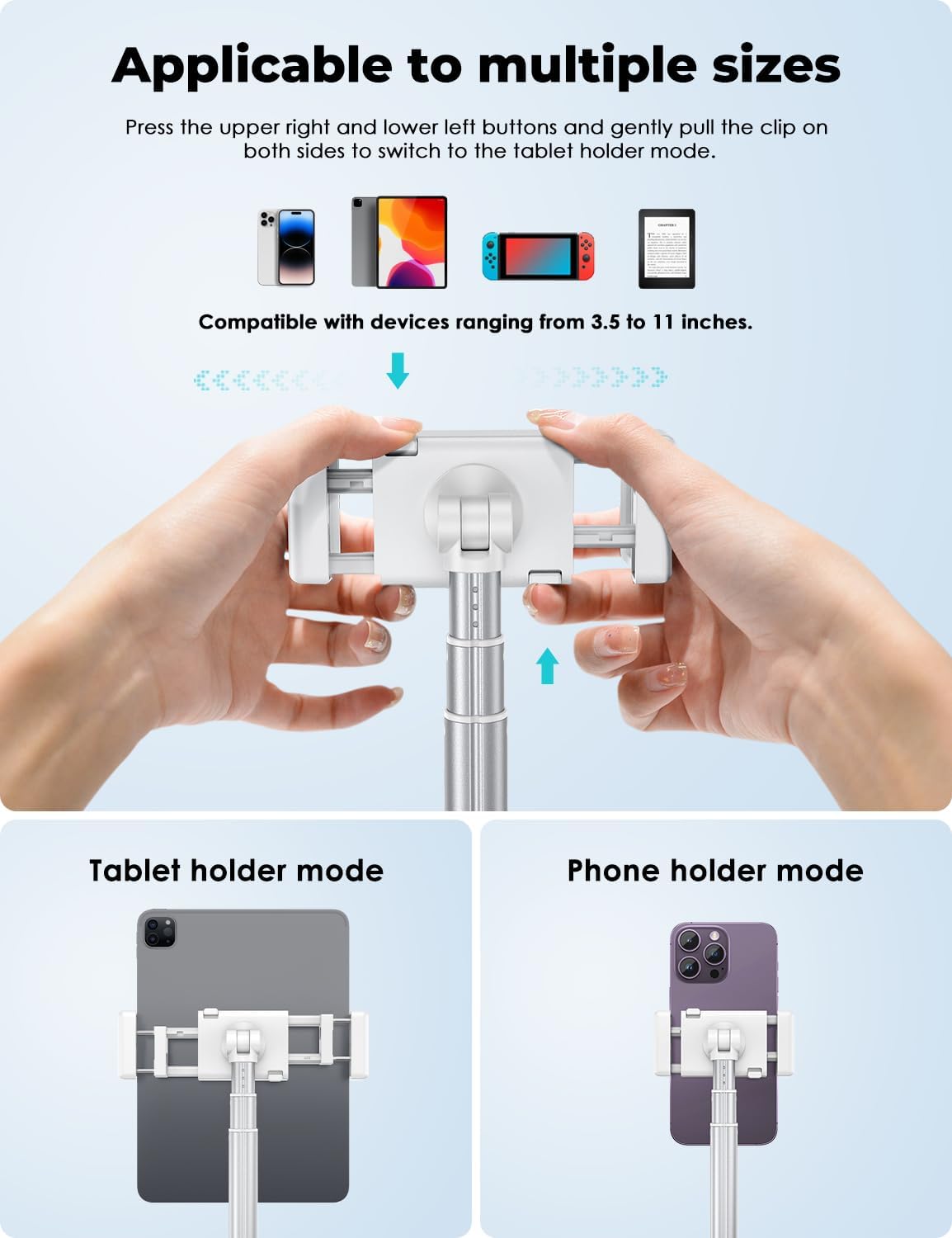 Viozon Tablet Floor Stand-Flexible Long Arm Tablet&Phone Holder,360° Angle Adjustable,Aluminum Alloy,Bedside,Sofaside,Desk,Compatible with 3.5-11 inches iPad,Kindle, iPhone 16 15 Plus/Pro Max -White