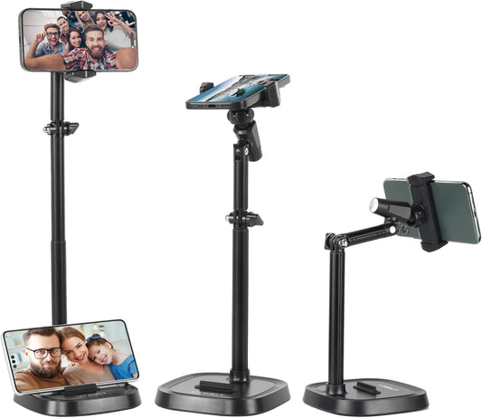 UTEBIT Cell Phone Stand, 6-15" Height Adjustable Rotating Cell Phone Holder for Desk, Retractable Cell Phone Stand,Tablet Stand Holder for 4.7"-15.6" Screen iPhone Samsung, iPad, Kindle, eBook Reader