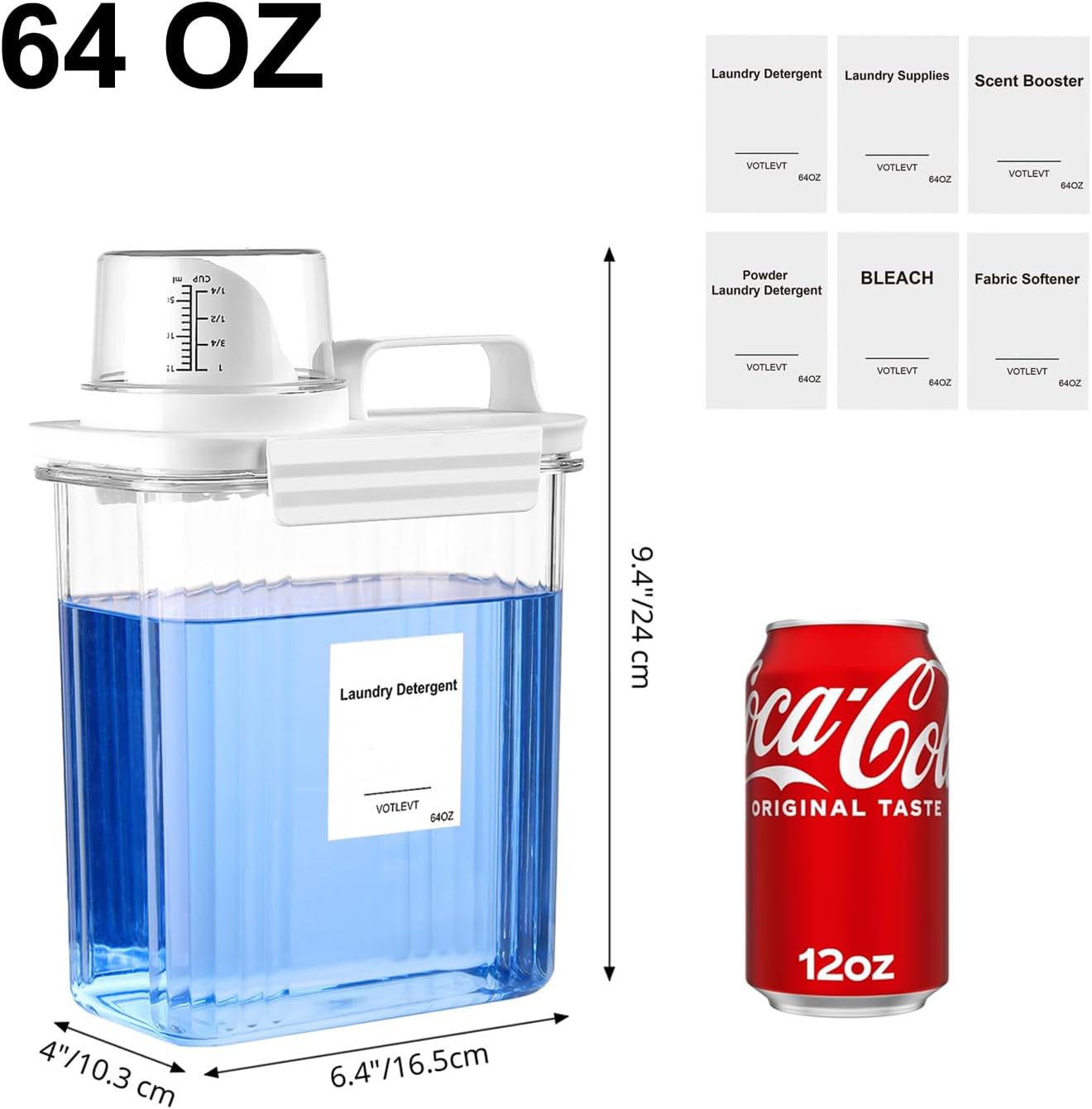 Liquid Laundry Detergent Dispenser 64OZ, Laundry Soap Dispenser, Clear Plastic Fabric Softener Holder and Container, Laundry Room Organization and Storage, 3 Pack