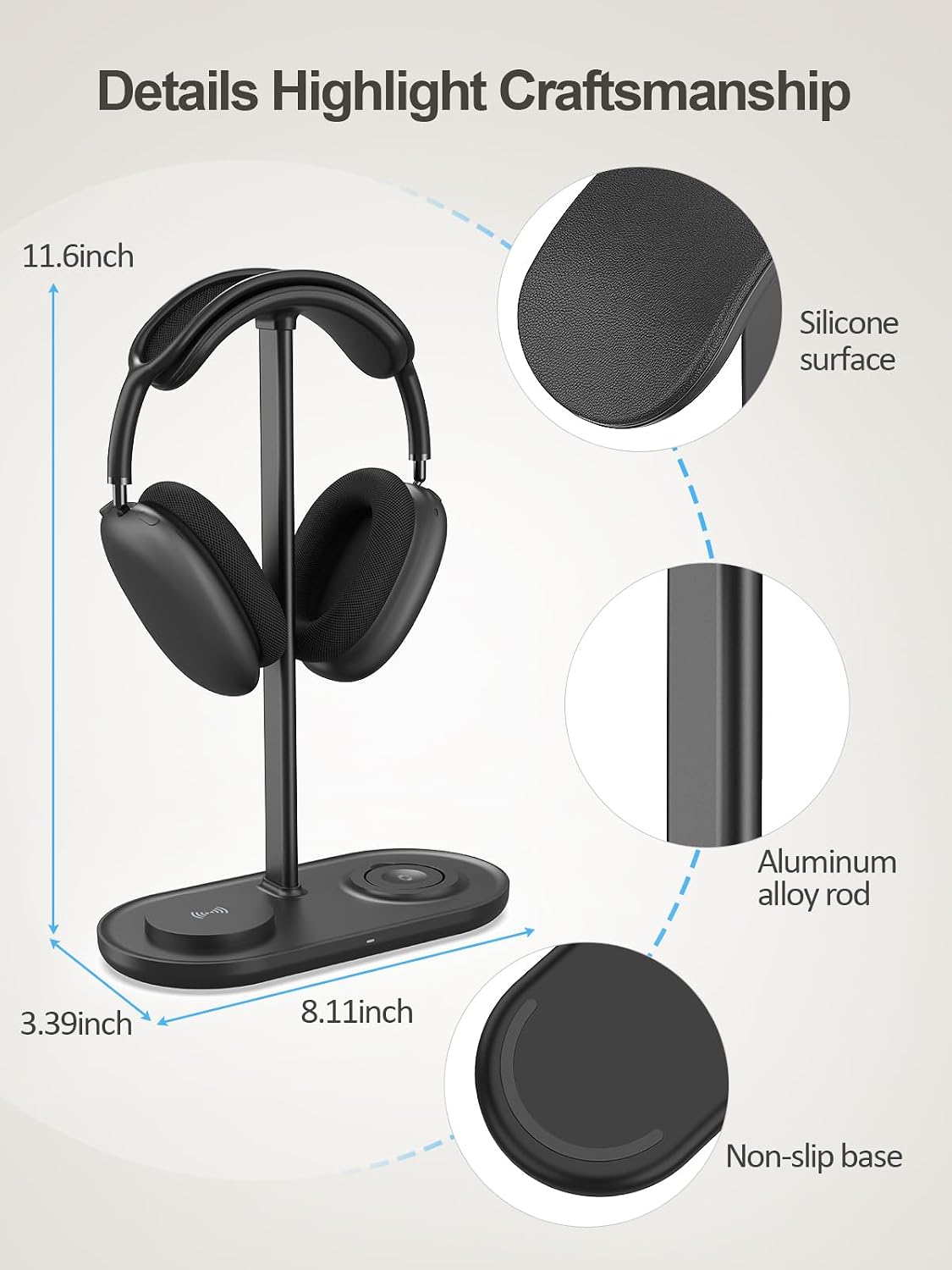 4 in 1 Headphone Stand, Airpod Max Charger Stand with 15W Wireless Charger