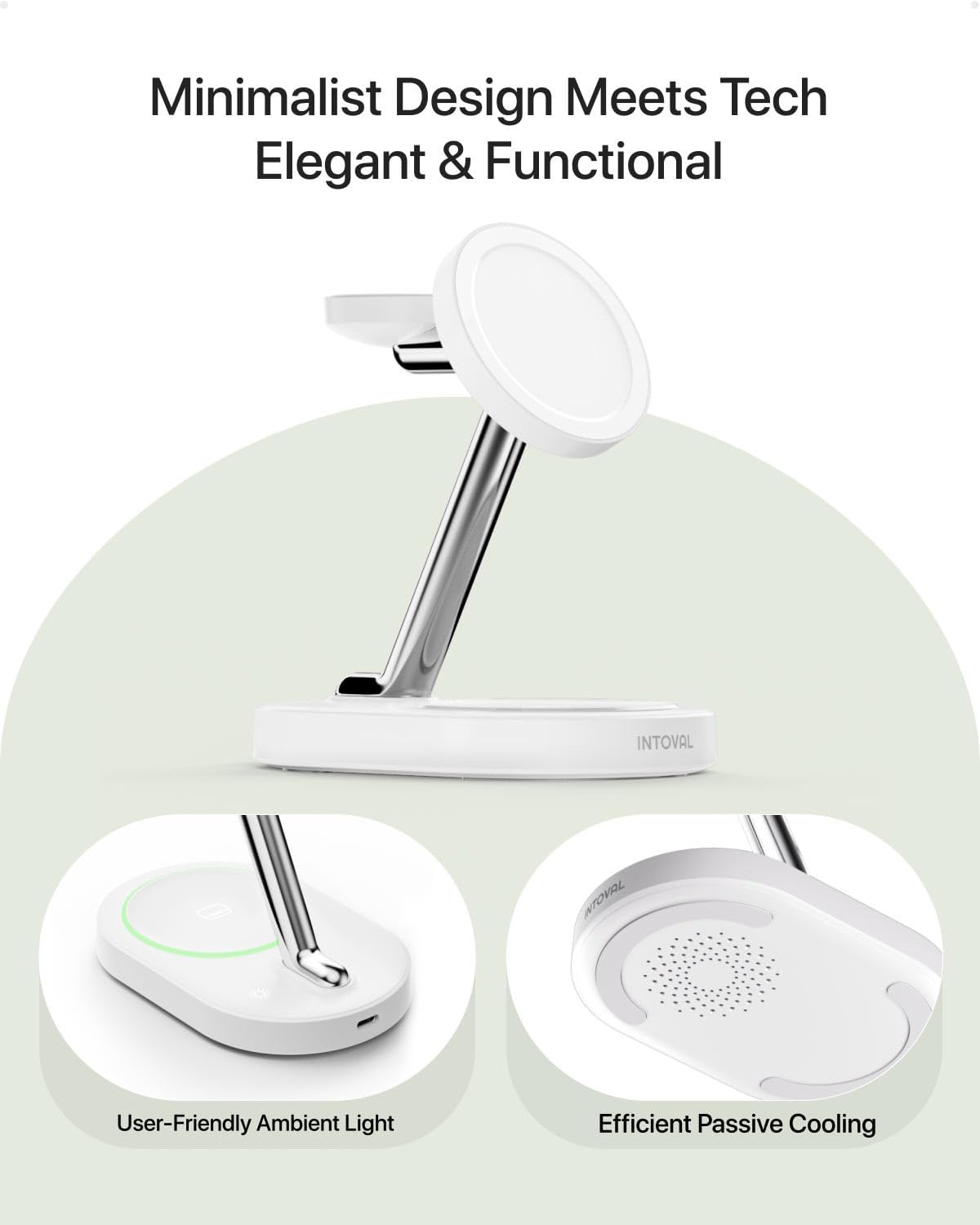 Intoval Fast Charging Station for Magsafe Apple Devices, Wireless Charger for MagSafe iPhones, 3 in 1 Magnetic Charger Stand for iPhone16/15/14/13, Apple Watch & AirPods