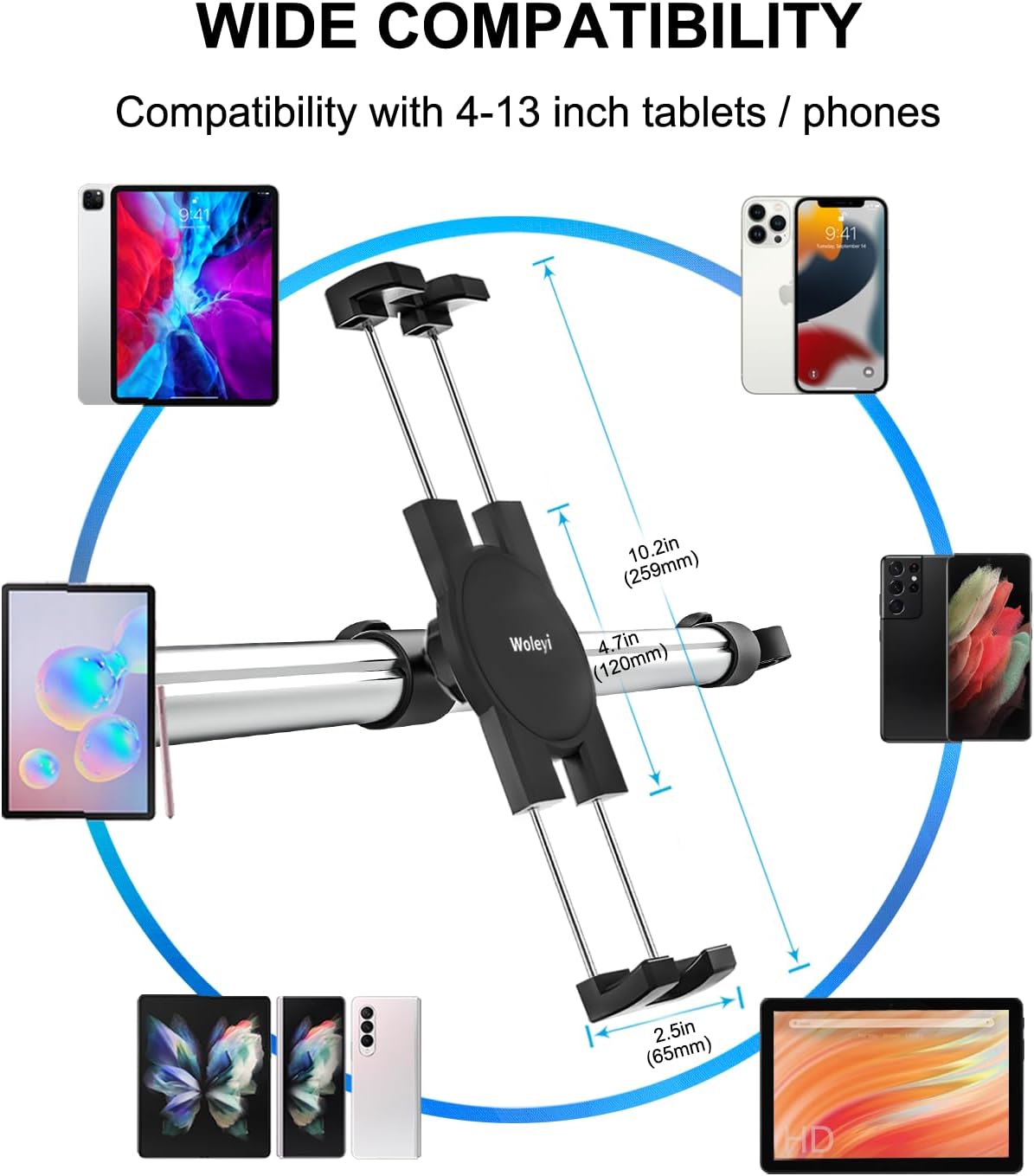 Car Headrest Tablet Holder Mount - [Anti Shake & Stretchable] Tablet Holder Back Seat for Car Between Kids Stand, for iPad Pro Air Mini, Galaxy Tab, Kindle Fire, Switch, iPhone, 4.7-13" Devices