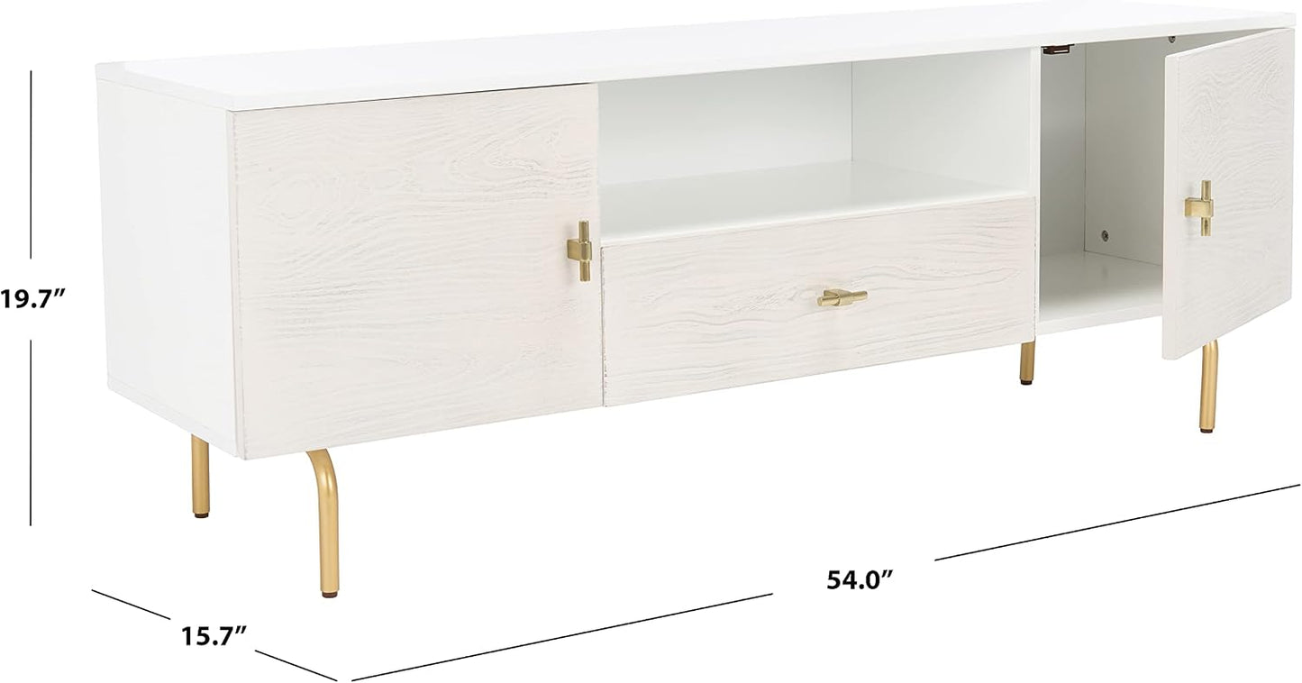 SAFAVIEH Genevieve TV Stand for up to 65" Flatscreen – White & White Washed Finish, Mid-Century Modern Storage Cabinet, Entertainment Media Console (MED5000C)
