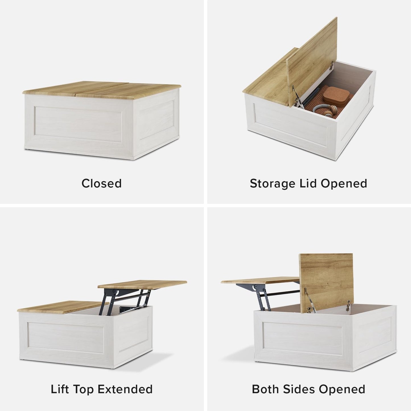 mopio Blake Lift Top Coffee Table with Storage, Modern Farmhouse Square Wood Center Coffee Table with Easy Lifting Top, Chamfered Edge & Soft Closing (White Oak)