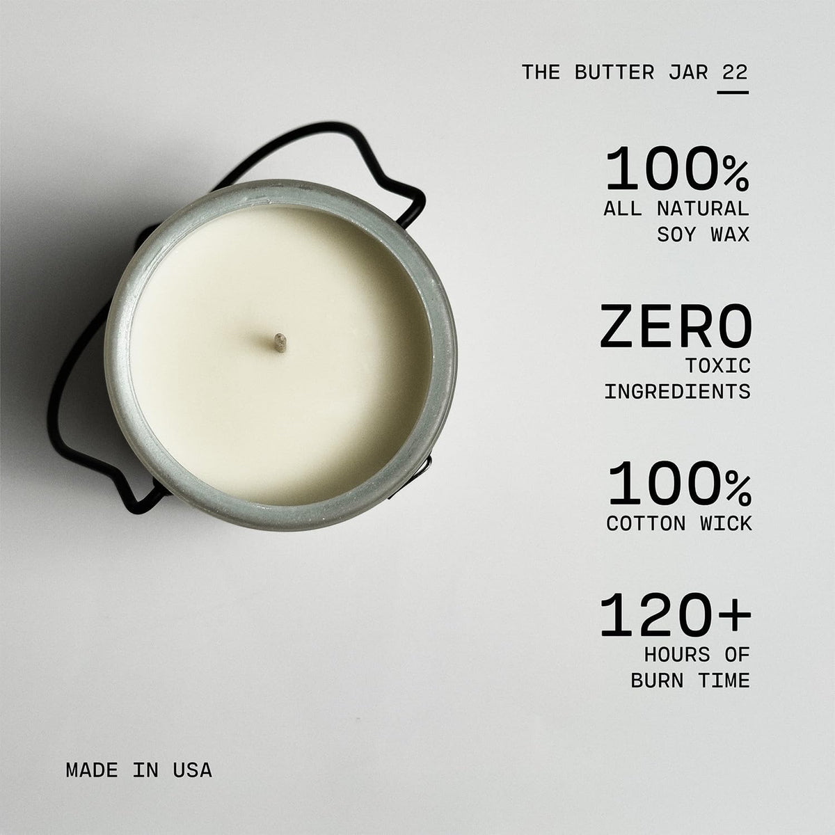 Milkhouse Oatmeal, Milk & Honey Soy Candle, 22 oz Butter Jar, 120+ Hr Burn
