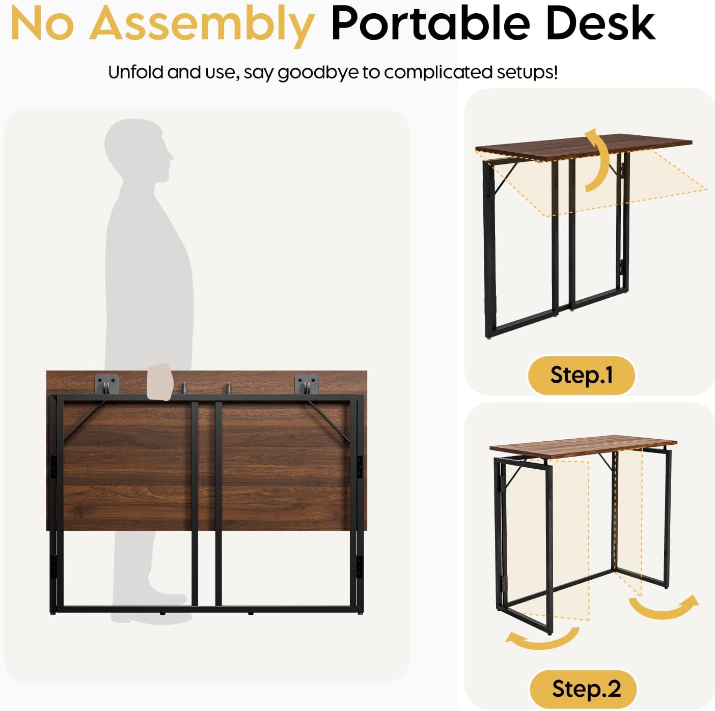 alawooder Folding Desk - 31.5" Wood Top Foldable Desk for Small Spaces | No Assembly Required Compact Desk for Home Office, Writing, and Study