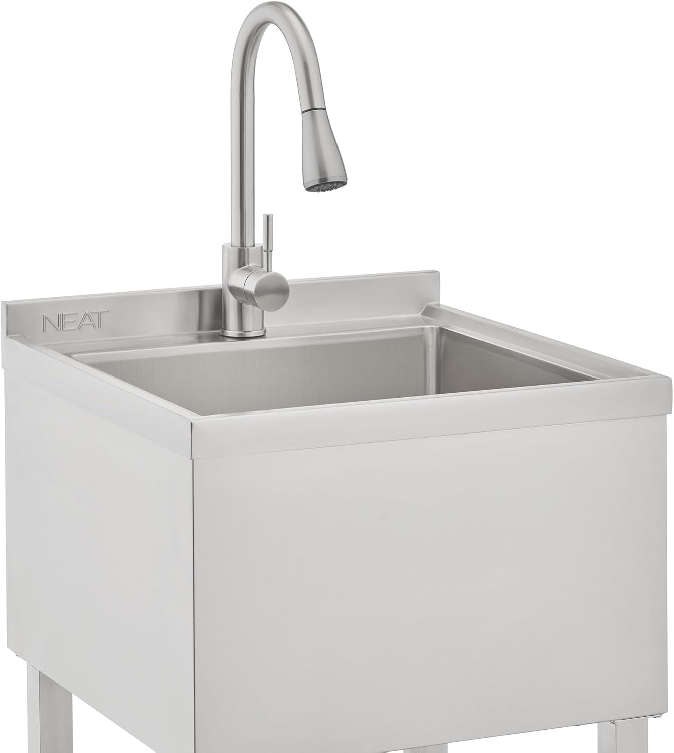 EcoStorage Stainless Steel Utility Sink, Freestanding Single Bowl Utility Sink with Pull-Out Faucet for Garage, Laundry Room, Business, NSF Certified, 22"W x 22"D x 50"H (NHA-0328)