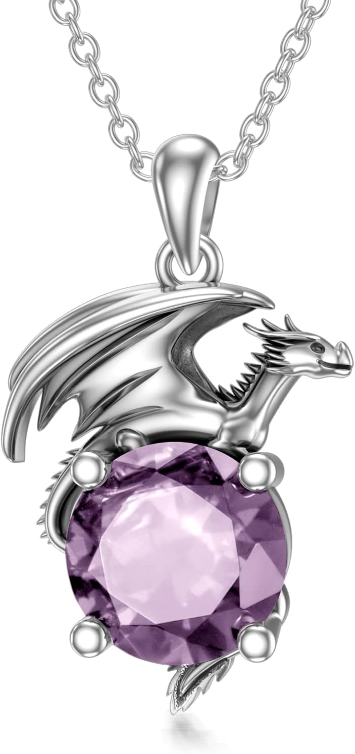 Dragon Necklace for Women/Men Sterling Silver Necklace with Birthstone Gift for Women/Men