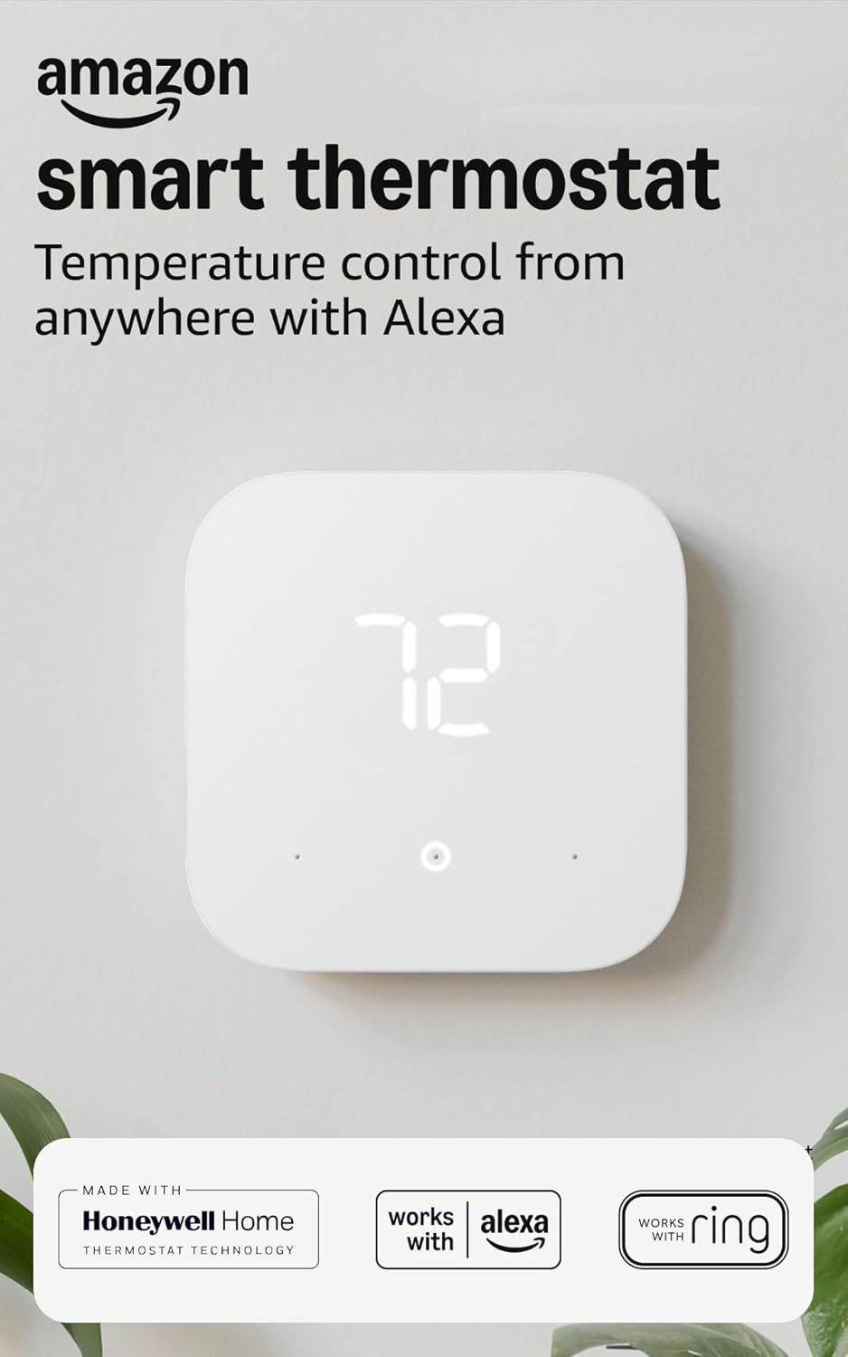 Amazon Smart Thermostat – Save money and energy - Works with Alexa and Ring - C-wire required