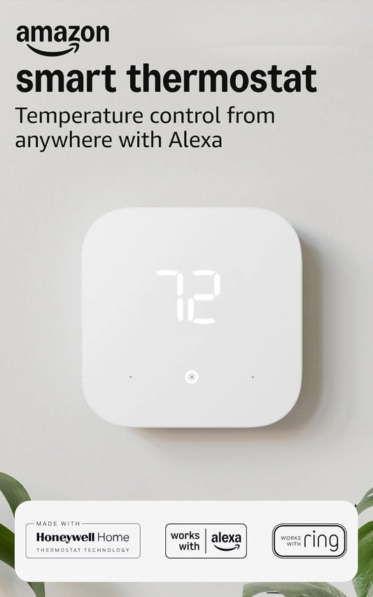 Amazon Smart Thermostat – Save money and energy - Works with Alexa and Ring - C-wire required
