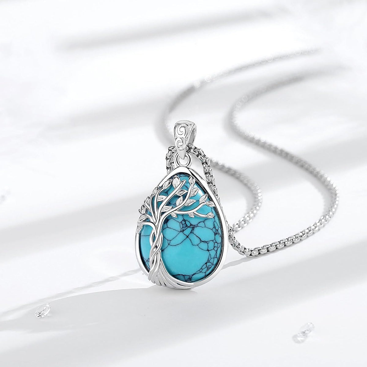 EUDORA Moonstone Turquoise Necklace for Women S925 Sterling Silver, Angel Tears Water Droplets Pendant Grandma Necklace Jewelry for Women Gifts for Mother in Law Mothers Day Gifts for Mom, 20"
