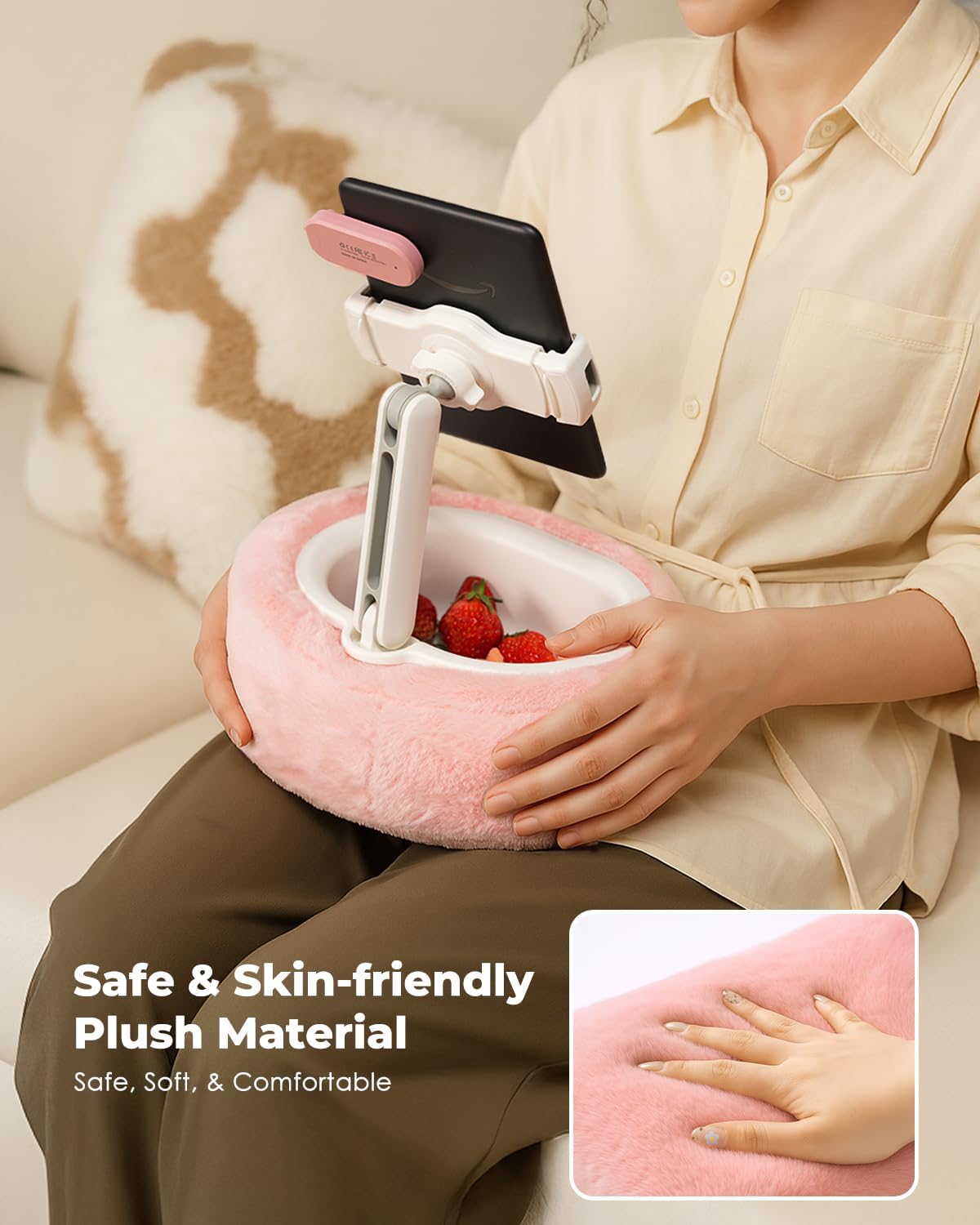 Viozon Tablet Pillow Stand,Kindle Pillow Stand, Compatible with 4-11" Tablet/Phone with Small Bowl, Kindle Holder Accessories,Idea for Reading and Video Watching On Bed,Pink