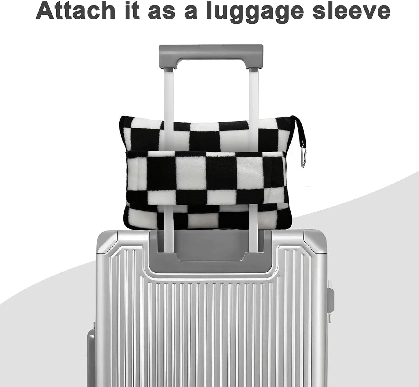 Travel Blanket and Pillow Compact, Premium Soft 2 in 1 Airplane Blanket with Soft Bag Pillowcase，Hand Luggage Sleeve and Backpack Clip (Checkered Black)