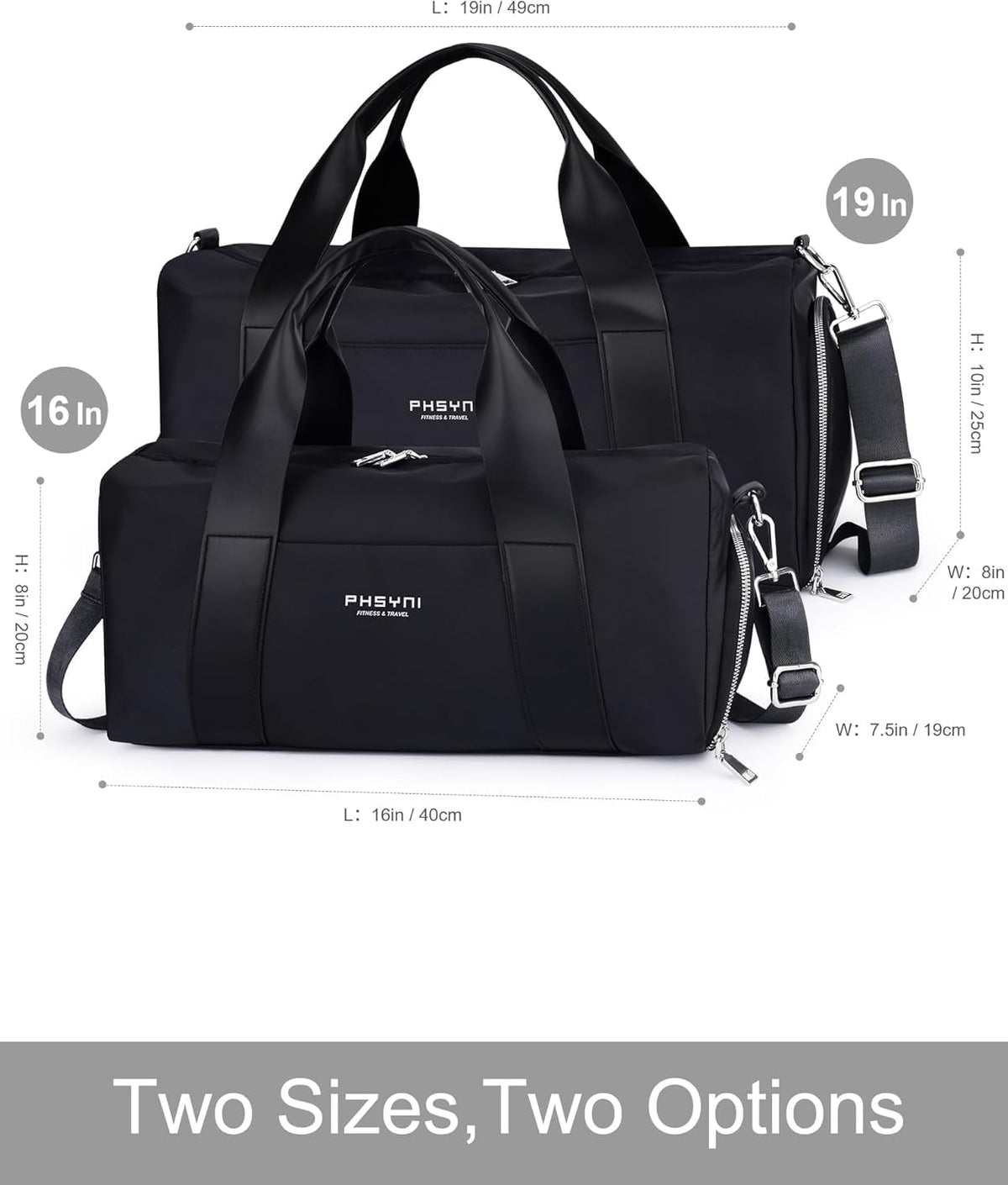 16" Gym Bag for Women,with Shoes Compartment and Waterproof Pocket(Black)