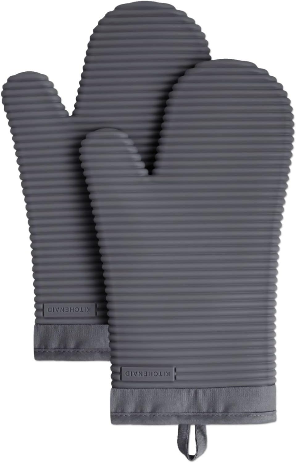 KITCHENAID Ribbed Soft Silicone Oven Mitt 2-Pack Set, 7.5"x13", Blue Velvet