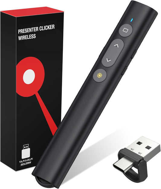 USB C Presentation Clicker with Red Laser, 2-in-1 USB-A/Type-C Receiver