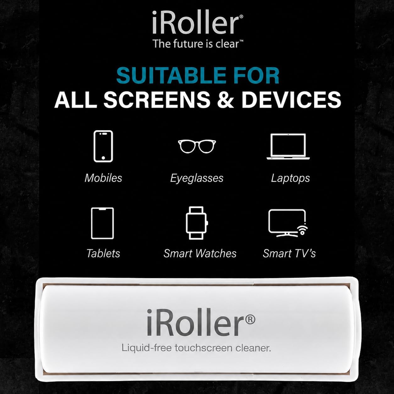Screen Cleaner by iRoller - No Need for Spray or Wipes - Liquid Free iPad Screen Cleaner Roller Tool - Washable & Reusable - Phone Screen Cleaner Ideal for iPhone, Laptop, Computer Touchscreen - 3.5"