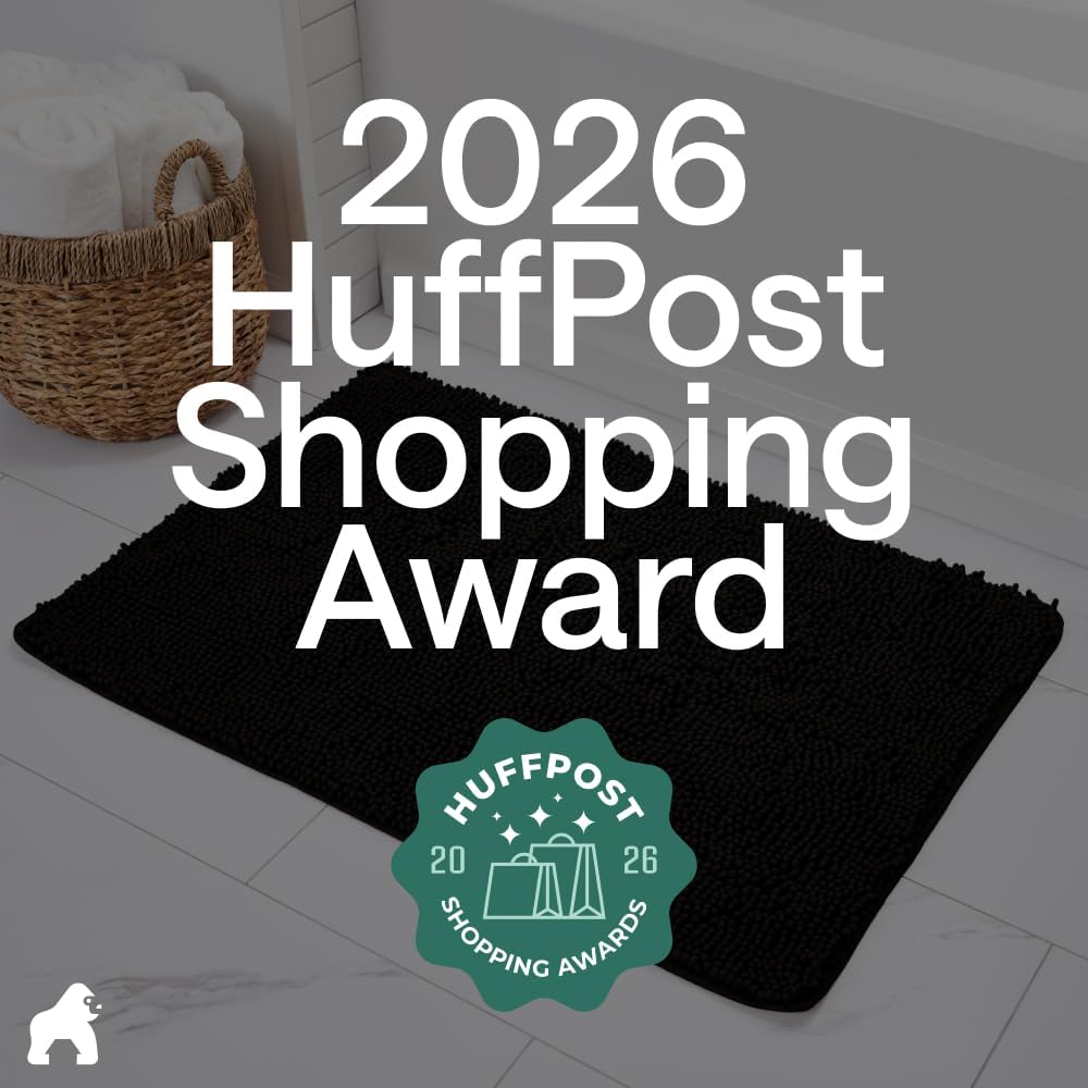 GORILLA GRIP Bath Rug Mat, Thick Soft Absorbent Chenille, Quick Dry Microfiber Mats, Rubber Backing Washable Shower Floor Rugs, US Designed Bathroom Bathmat Home Decor Accessories, 24x17, Black