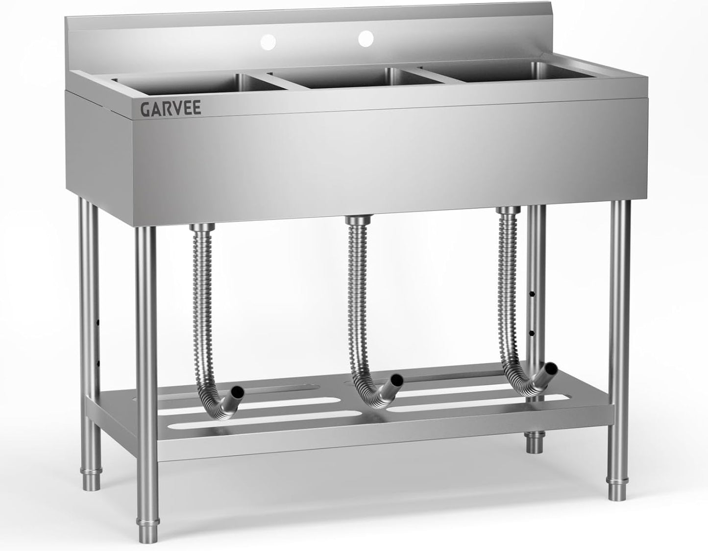 Utility Sink, Freestanding 3 Compartment Sink(18" x 10" x 8"), Stainless Steel Commercial Restaurant Sinks, Laundry Tub with 2 Pre-Drilled Faucet Holes(39" x 13" x 33")