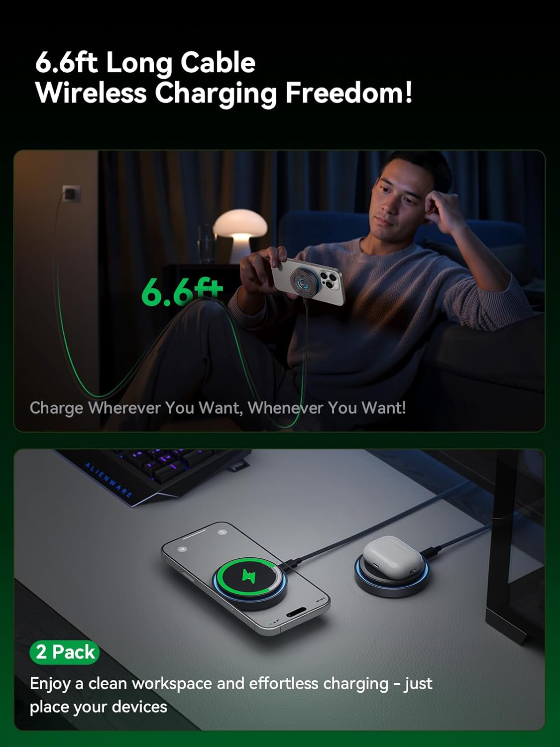 THREEKEY Qi2.2 25W Magnetic Wireless Charger: 2 Pack Fast Wireless Charging Pad for iPhone 17/16/15/14/13/12 Pro Max & AirPods, with Cooling Fan, 6.6ft Cable for Travel & Desk(35W Adapters Included)