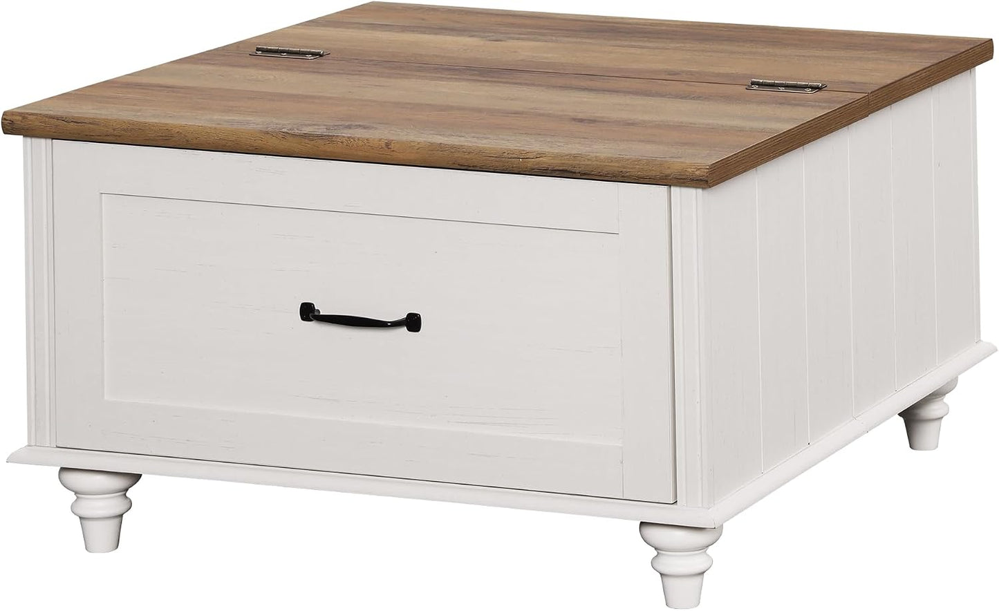 WAMPAT Farmhouse Lift Top Coffee Table with Storage Cabinet, Square Coffee Table with Large Drawer, Wooden Center Table for Living Room, Home, Office, Off White
