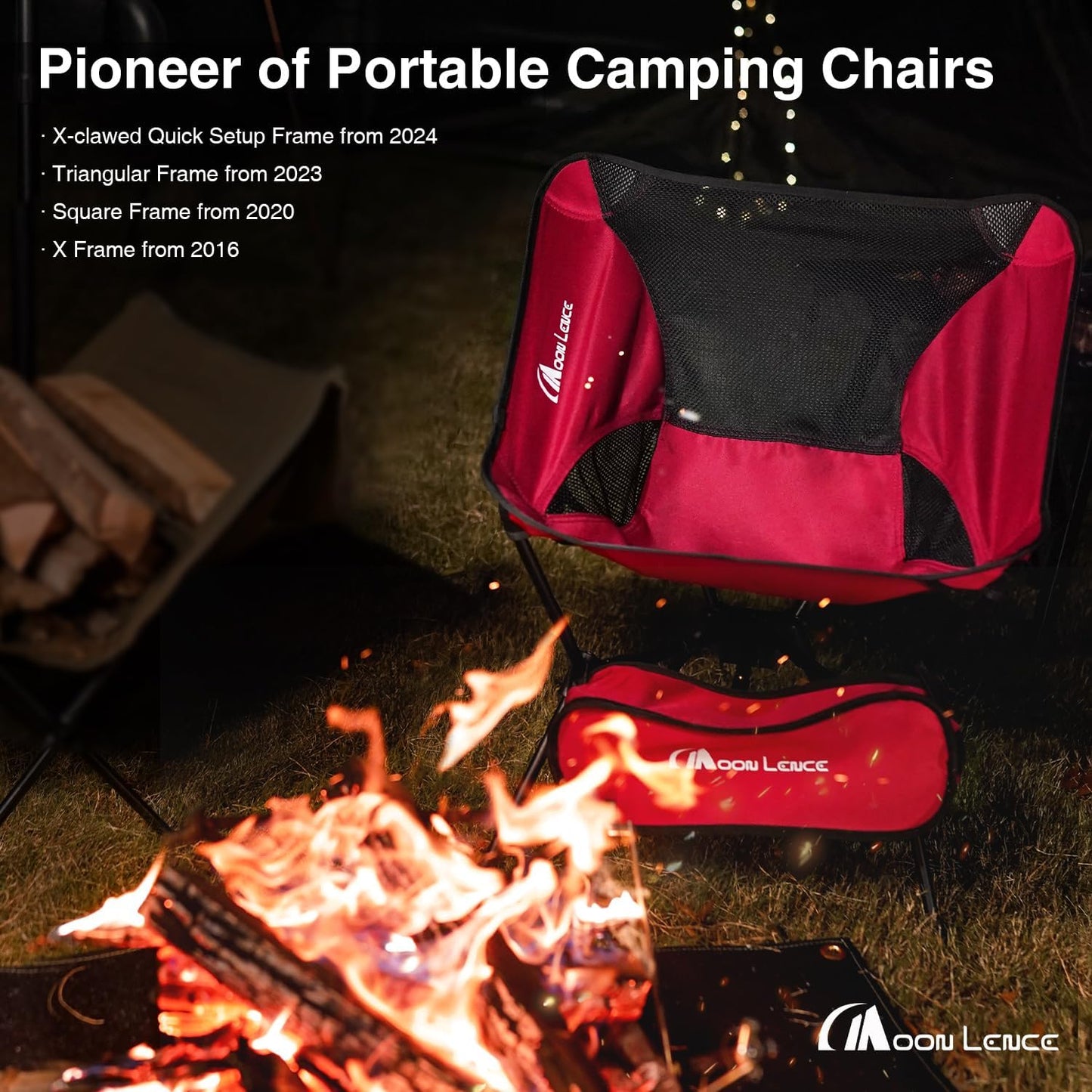 MOON LENCE Portable Camping Chair Lightweight Foldable Chair - The 4th Generation Portable Folding Chair - Compact, Ultralight Folding Chairs for Hiking Mountaineering Beach