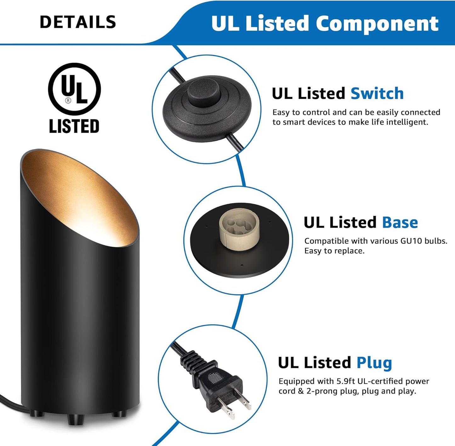SUNVIE 2 Pack Up Lights Indoor Floor Can Light Uplighting Indoor Spotlight with 2700K GU10 Bulb Accent Lighting Floor Uplighting for Home Plant Picture, UL Listed 5.9 FT Plug Cord & Foot Switch