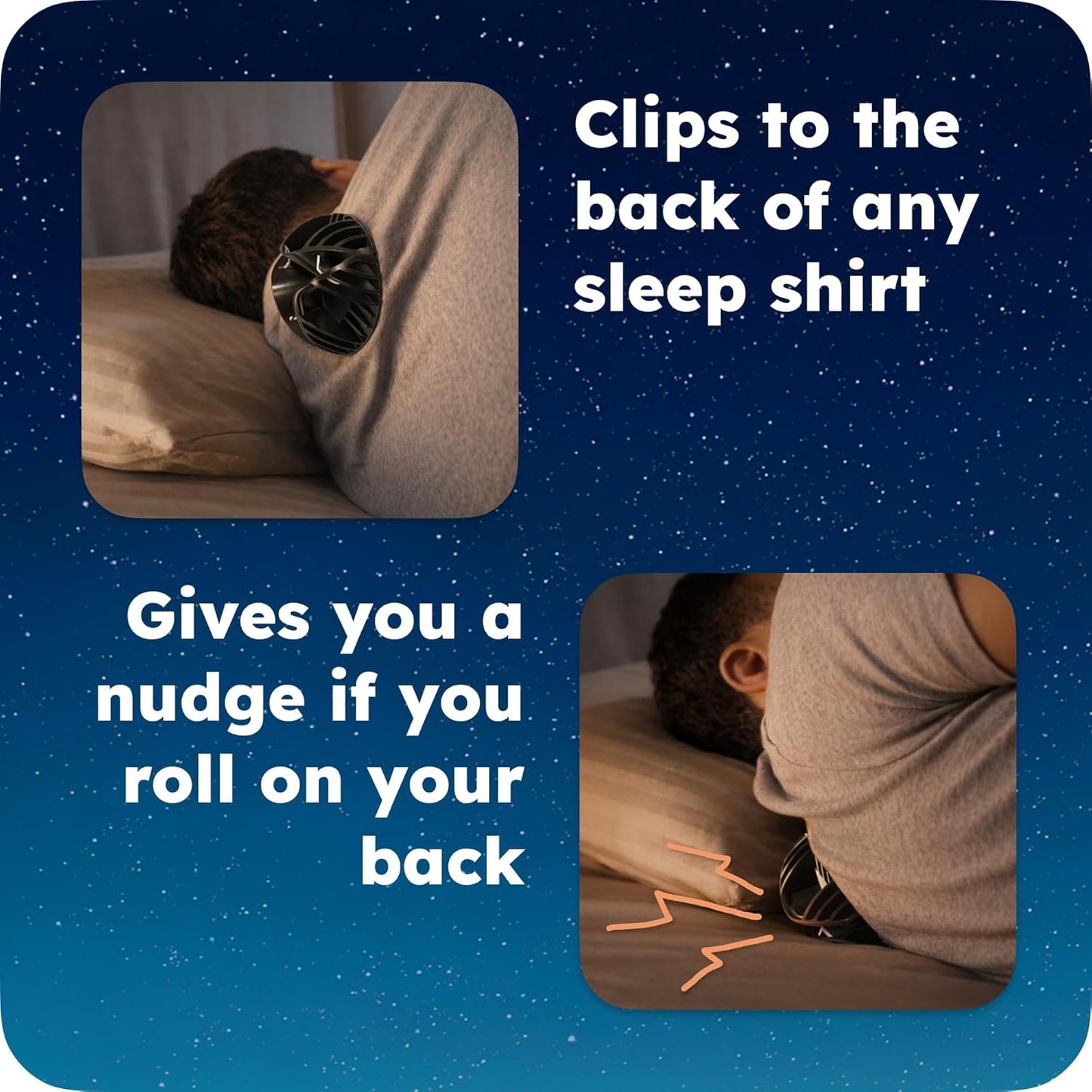 Ball for Side Sleep Posture - Calma Clip v2 by Whole Nights, Sleep Aid for Back Snorers, Anti Snoring Device, Attaches to Any Clothes and Keeps You in a Healthy Sleeping Position