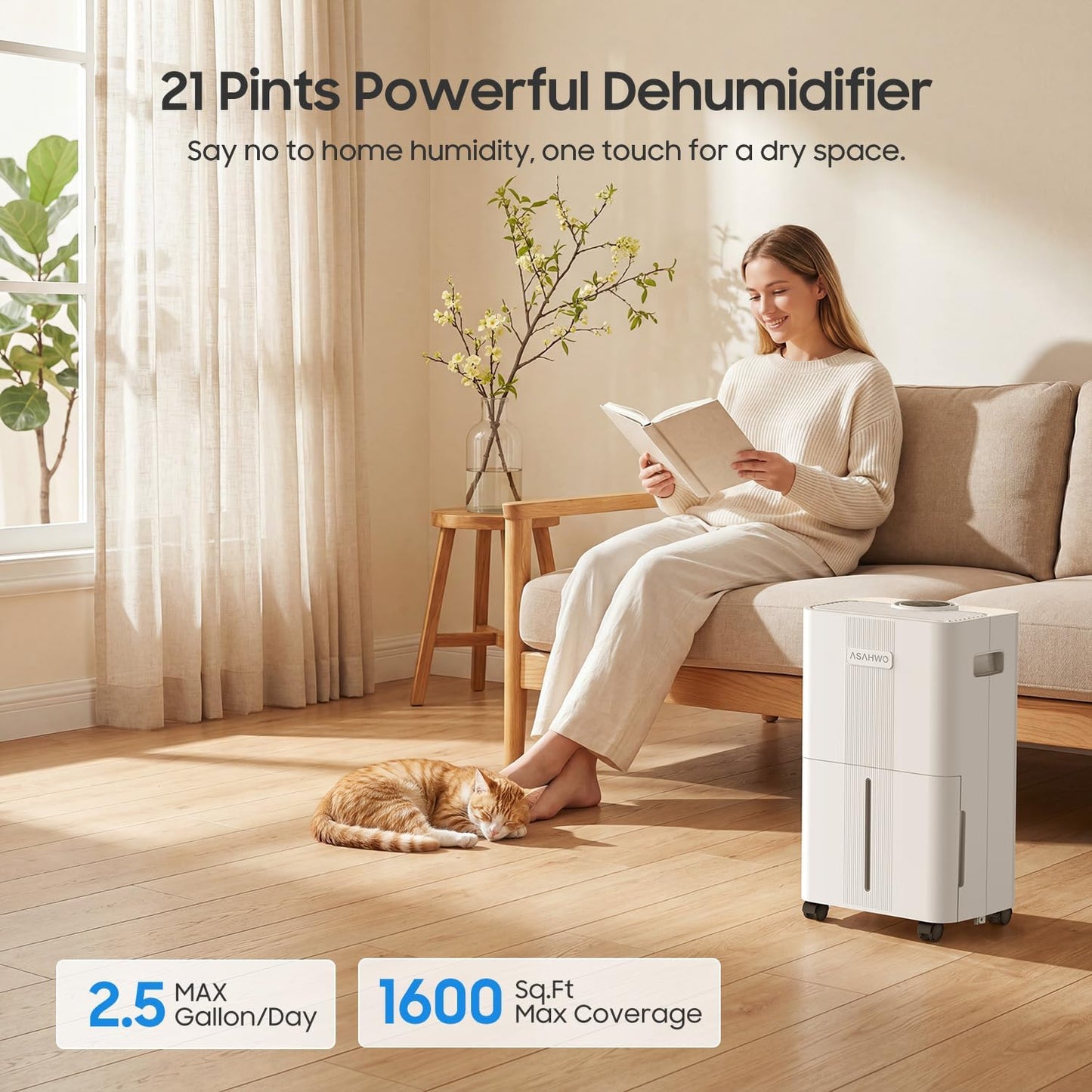 1600 Sq.ft Dehumidifier for Basement,21 Pints Dehumidifiers for Home with Drain Hose,3 Modes, 24H Timer,Washable Filter, Intelligent Humidistat for Bedroom, Bathroom, Large Room