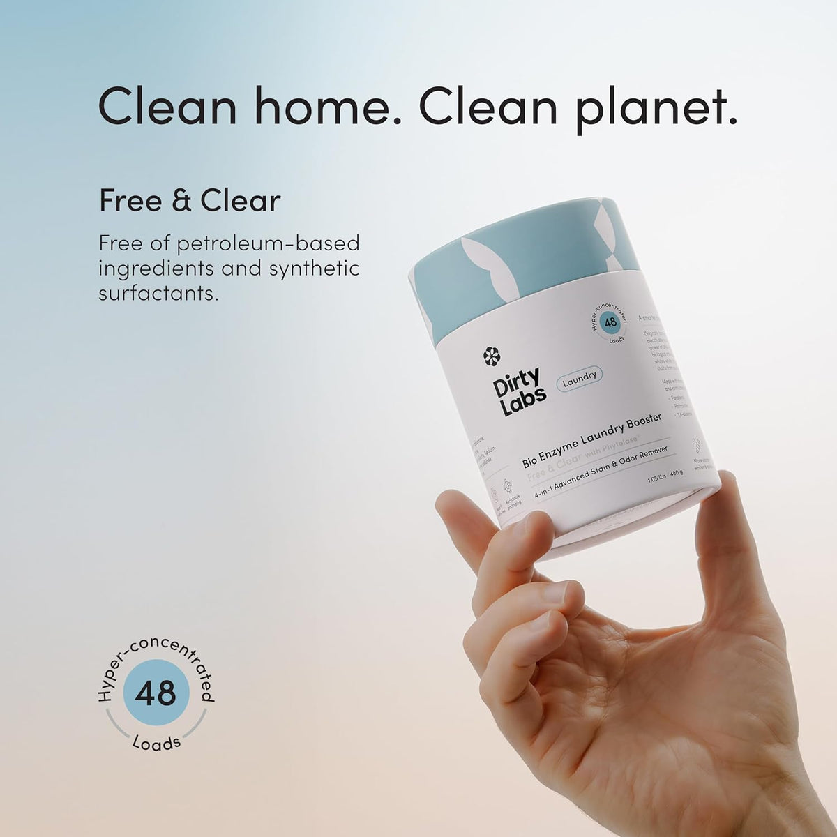 Dirty Labs | Scent Free | Bio Enzyme Laundry Booster | 48 Loads (1 lb) | Hyper Concentrated | High Efficiency & Standard Machine Washer | Nontoxic, Biodegradable | Stain & Odor Removal Enzyme Booster