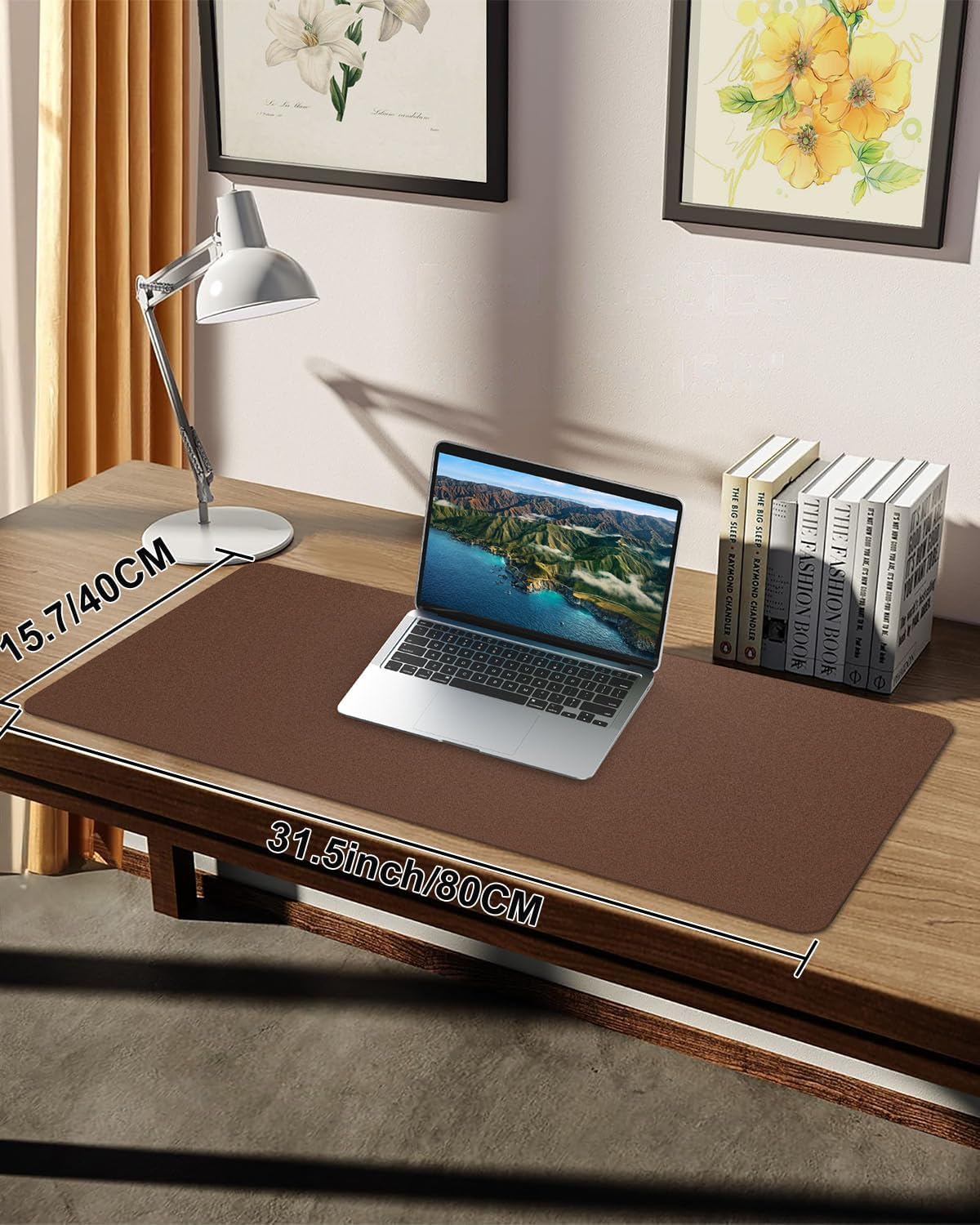 Leather Desk Pad Protector - Non-Slip PU Laptop Mat for Office/Home - Waterproof Writing Pad (31.5"x15.7", Brown)