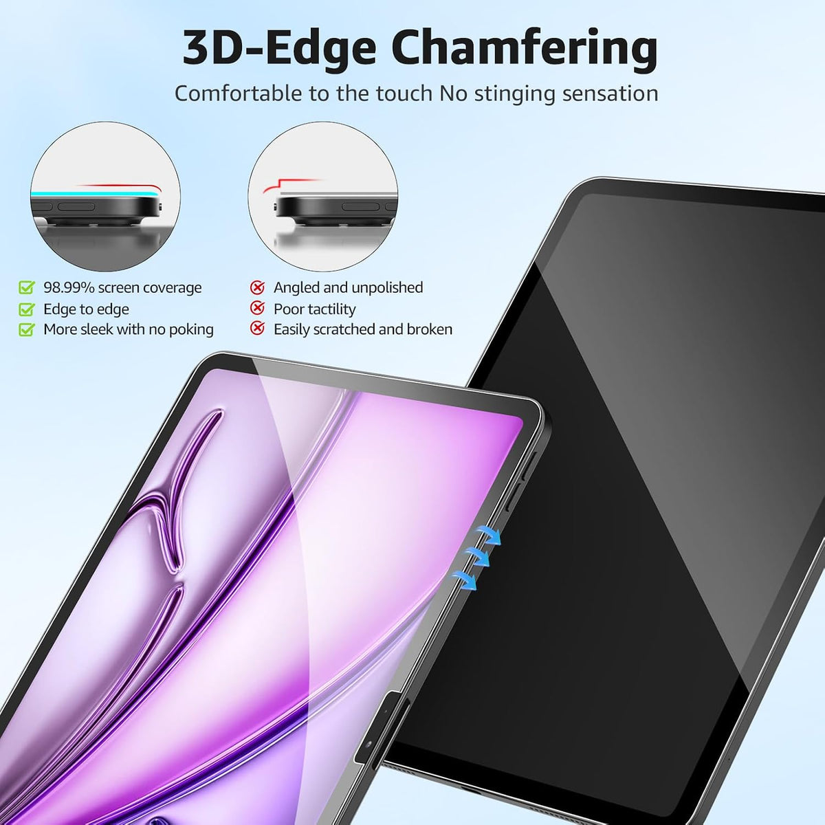 2-Pack Glass Screen Protector for iPad Air 13 Inch M3 2025 & M2 2024 (7th/6th Generation) Military Shatterproof, 9H+ Hardness, Auto-Alignment Frame, Anti-Fingerprint, HD Clear, Scratch Resistant