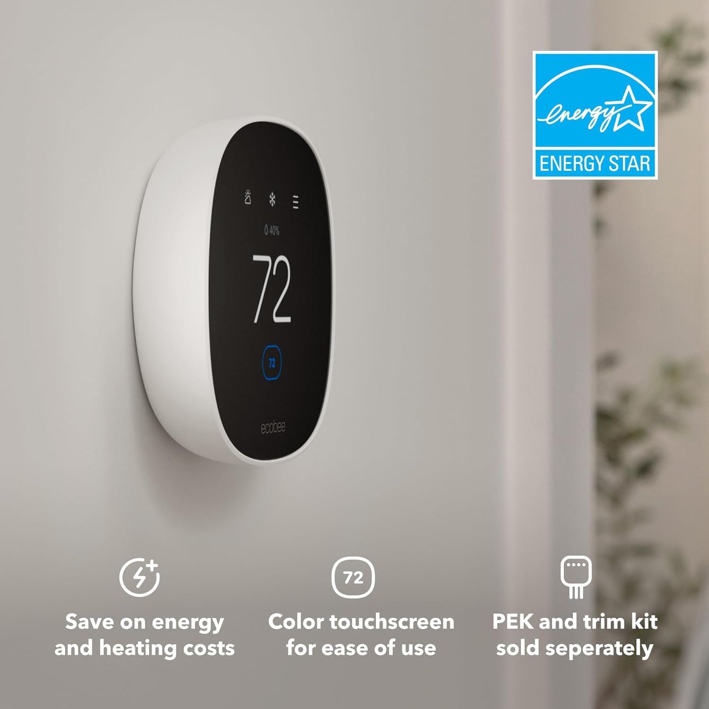 ecobee Smart Thermostat Essential - Energy Star Certified programmable Wi-Fi Thermostat - Works with Siri, Alexa, and Google Assistant